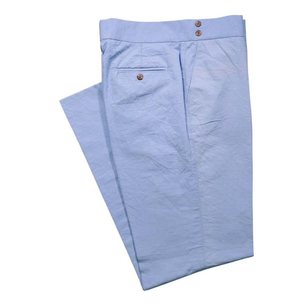 Mens 34 Gurkha Pants Light Blue Textured Cotton Flat Front Straight Fit Trousers